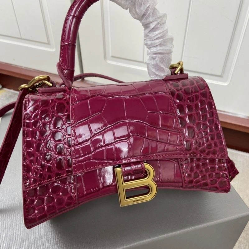 Balenciaga Hourglass Crocodile-Pattern Cherry Red Bag ComfortFit 78686
