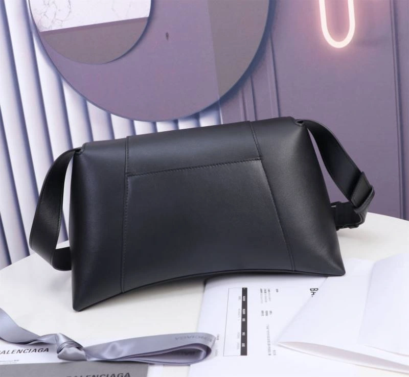 Bright Balenciaga Hourglass Curved Black Sand Timer Bag with Gun Buckle 75323