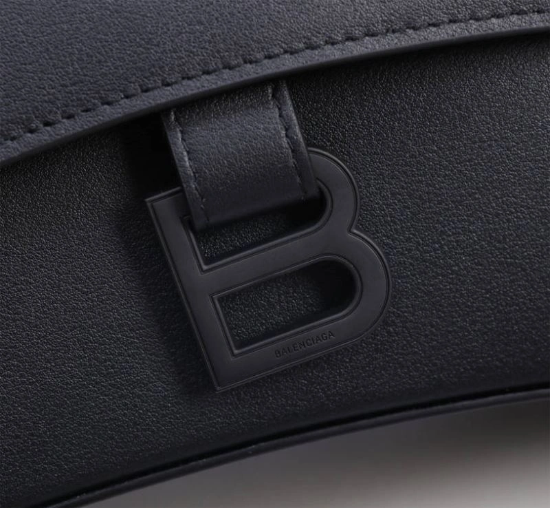Bright Balenciaga Hourglass Curved Black Sand Timer Bag with Gun Buckle 75323