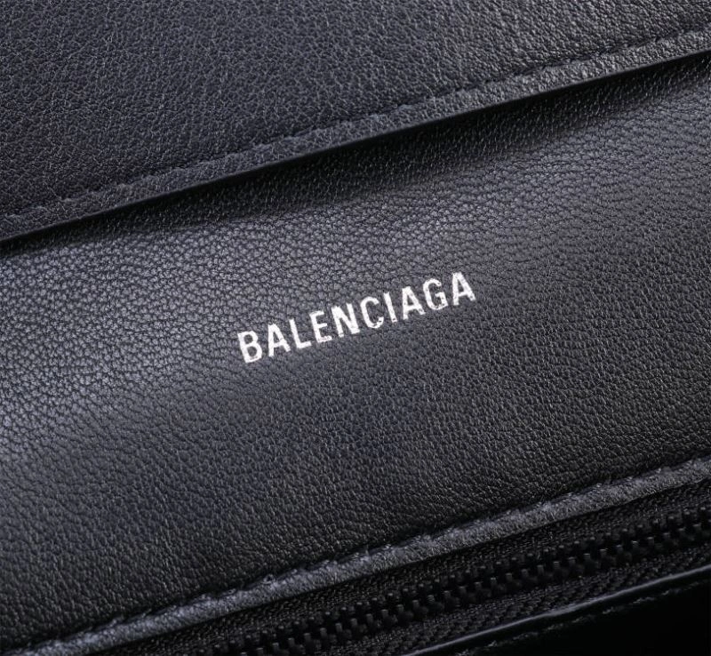 Bright Balenciaga Hourglass Curved Black Sand Timer Bag with Gun Buckle 75323