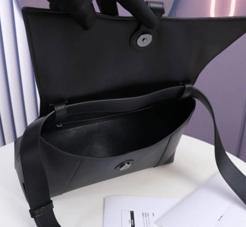 Bright Balenciaga Hourglass Curved Black Sand Timer Bag with Gun Buckle 75323