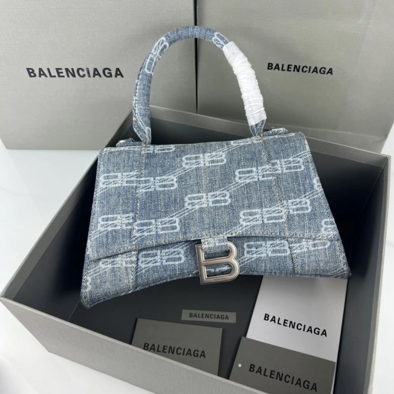 Durable Balenciaga Hourglass Denim Blue Leather Bag -  Crescent Design 78684