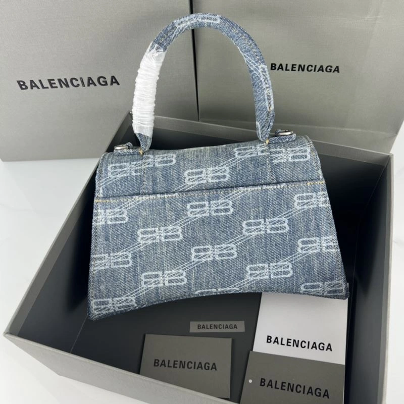 Durable Balenciaga Hourglass Denim Blue Leather Bag -  Crescent Design 78684