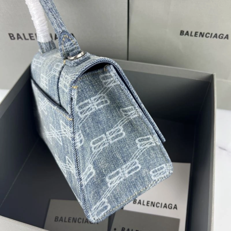 Durable Balenciaga Hourglass Denim Blue Leather Bag -  Crescent Design 78684