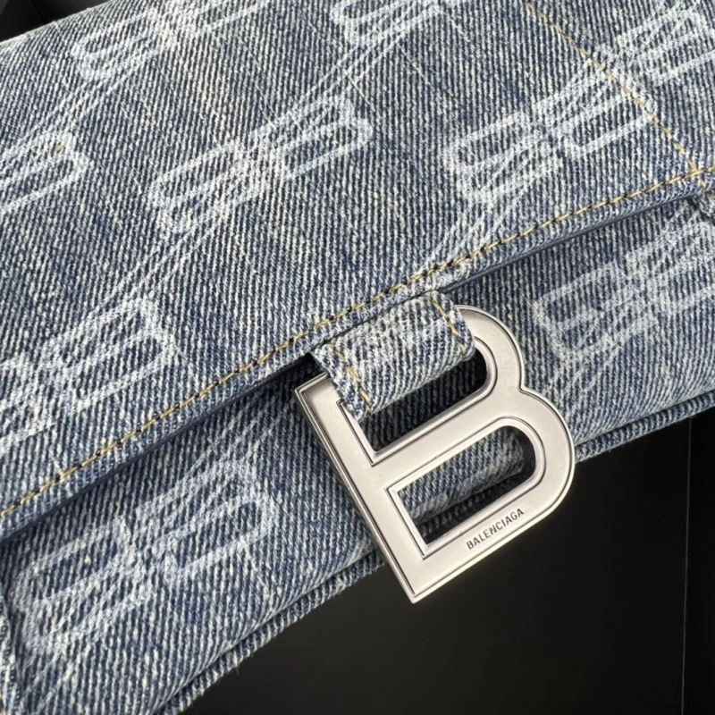 Durable Balenciaga Hourglass Denim Blue Leather Bag -  Crescent Design 78684