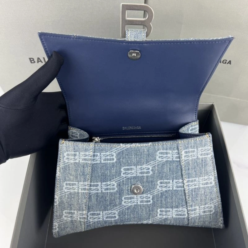 Durable Balenciaga Hourglass Denim Blue Leather Bag -  Crescent Design 78684