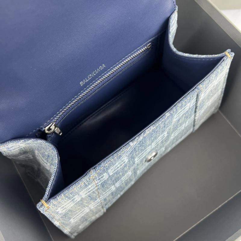 Durable Balenciaga Hourglass Denim Blue Leather Bag -  Crescent Design 78684