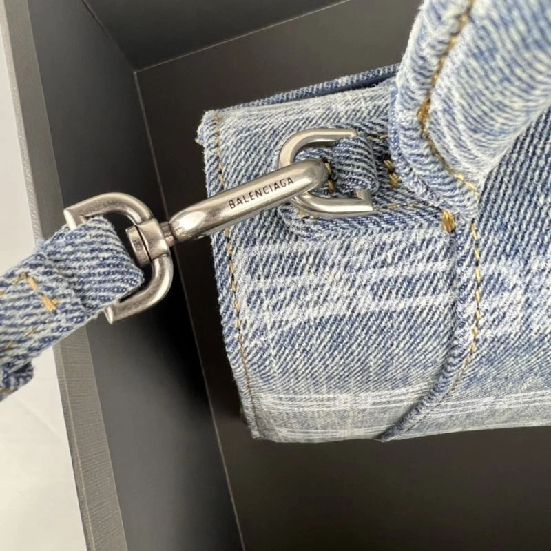 Durable Balenciaga Hourglass Denim Blue Leather Bag -  Crescent Design 78684