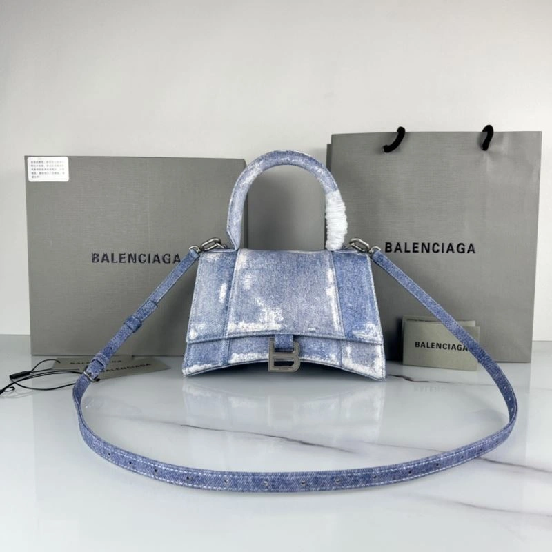 Balenciaga Hourglass Denim Blue Leather Bag -  Curved Design Bold 78680