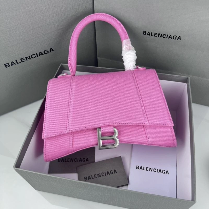 QuickDry Balenciaga Hourglass Denim Pink Leather Bag -  Curved Design 78696
