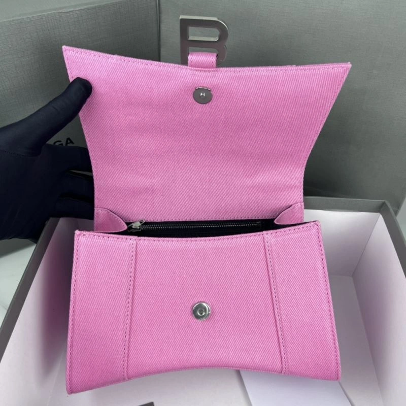 QuickDry Balenciaga Hourglass Denim Pink Leather Bag -  Curved Design 78696