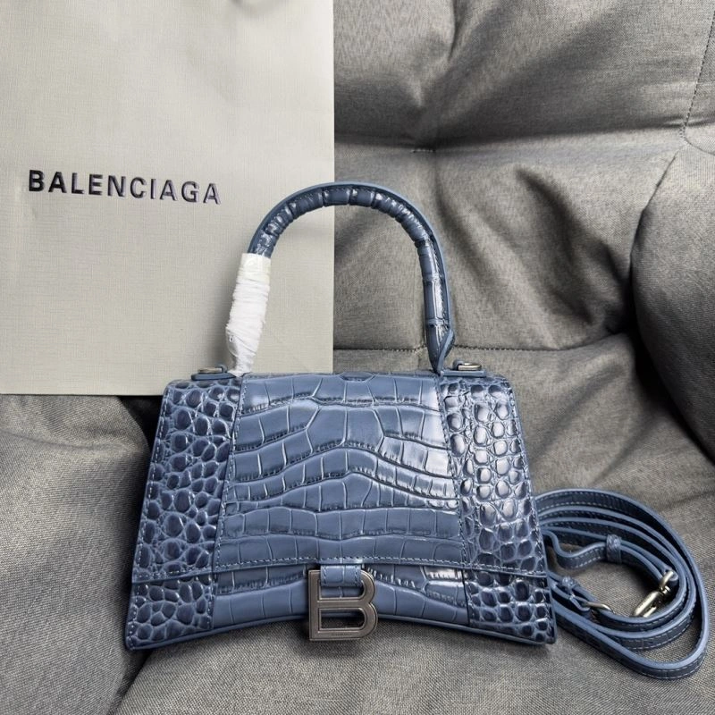 Balenciaga Hourglass Gray Crocodile Pattern Bag with Silver Buckle Seasonal 70030