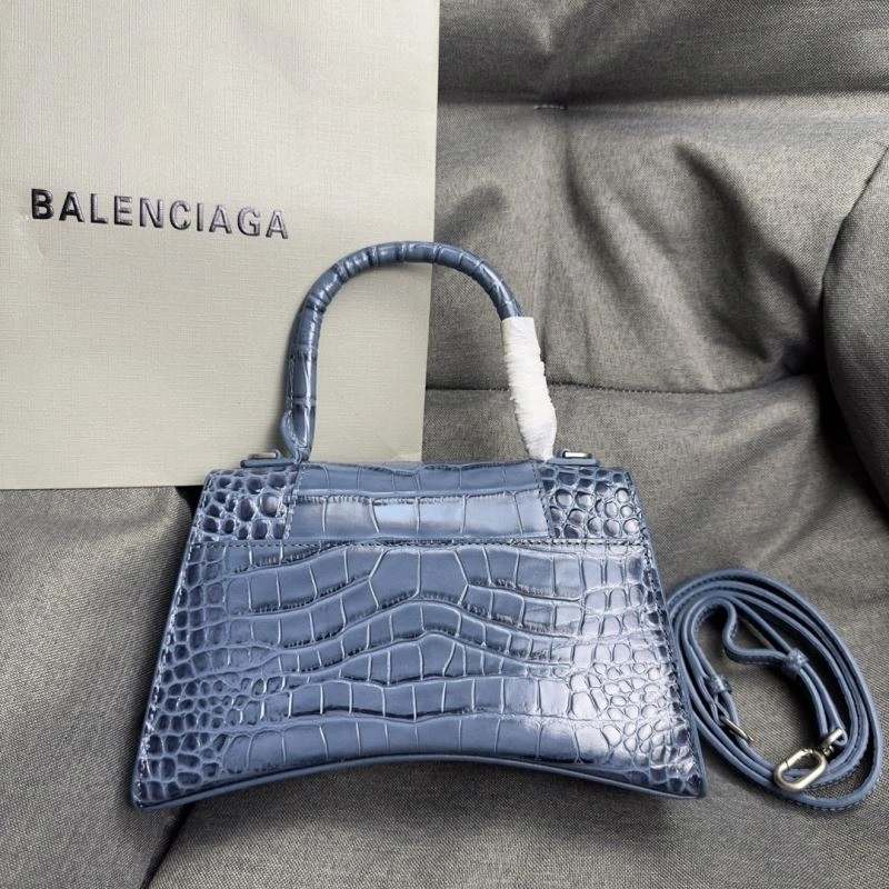 Balenciaga Hourglass Gray Crocodile Pattern Bag with Silver Buckle Seasonal 70030