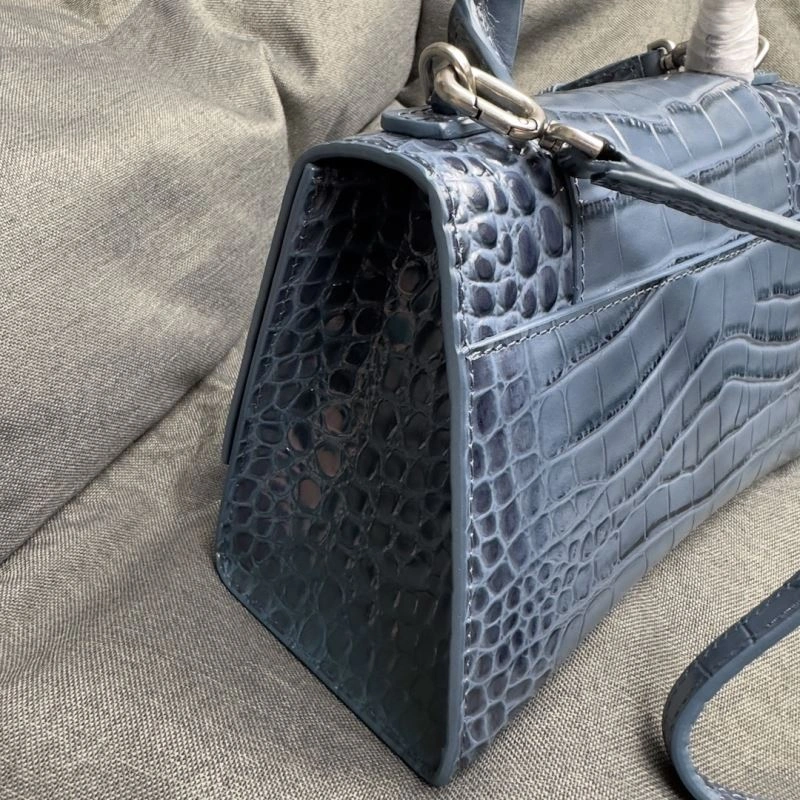 Balenciaga Hourglass Gray Crocodile Pattern Bag with Silver Buckle Seasonal 70030
