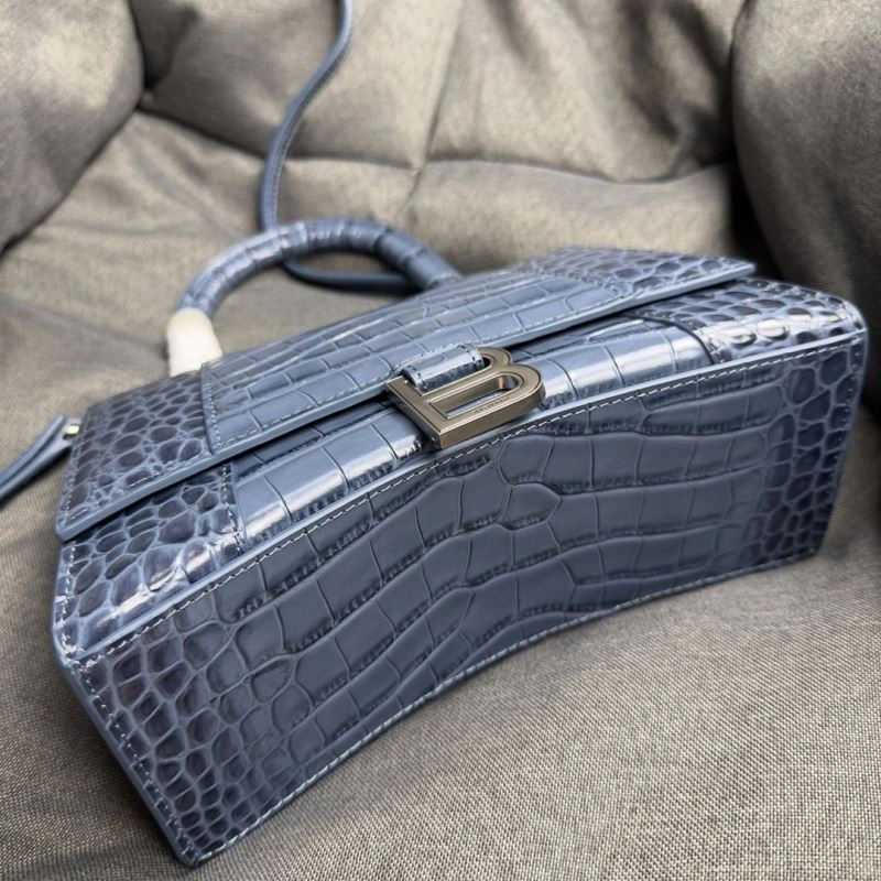 Balenciaga Hourglass Gray Crocodile Pattern Bag with Silver Buckle Seasonal 70030