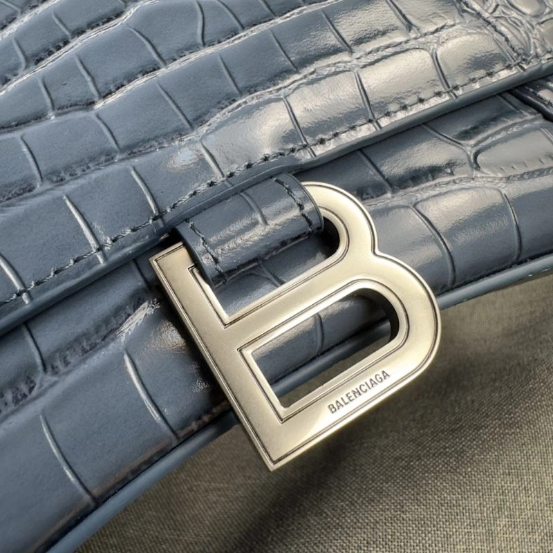 Balenciaga Hourglass Gray Crocodile Pattern Bag with Silver Buckle Seasonal 70030
