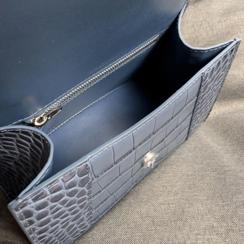 Balenciaga Hourglass Gray Crocodile Pattern Bag with Silver Buckle Seasonal 70030