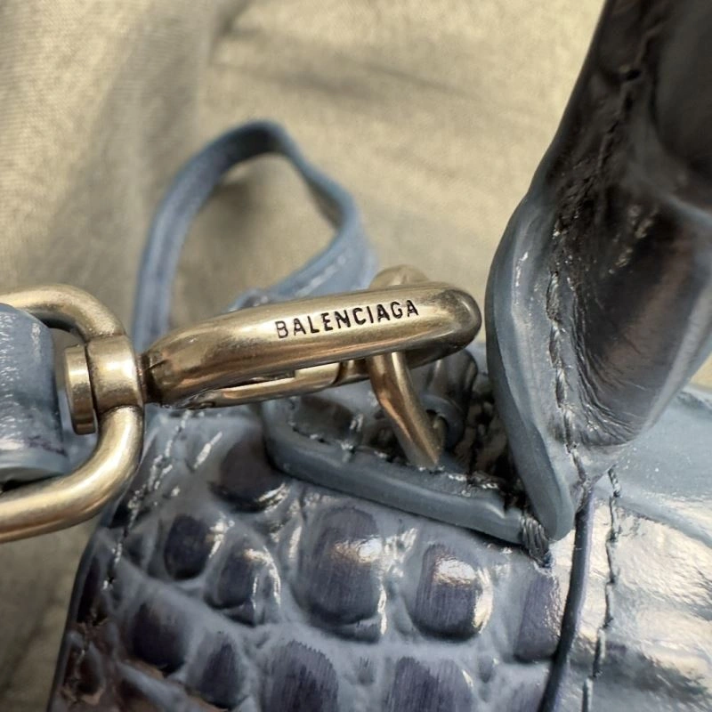 Balenciaga Hourglass Gray Crocodile Pattern Bag with Silver Buckle Seasonal 70030