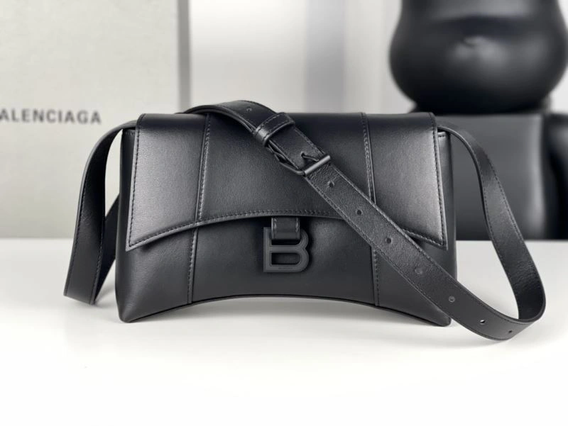 SunProtective Balenciaga Hourglass Mini Black Buckle Bag with B-Pull Ring 72635