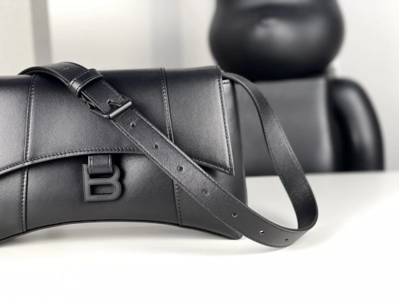 SunProtective Balenciaga Hourglass Mini Black Buckle Bag with B-Pull Ring 72635