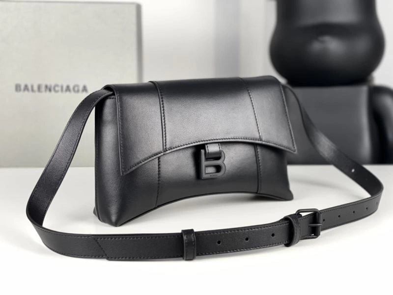 SunProtective Balenciaga Hourglass Mini Black Buckle Bag with B-Pull Ring 72635