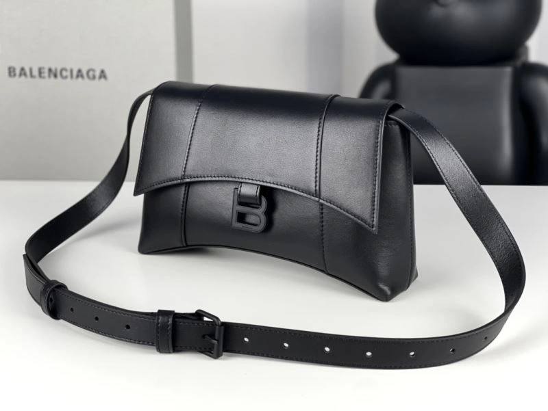 SunProtective Balenciaga Hourglass Mini Black Buckle Bag with B-Pull Ring 72635
