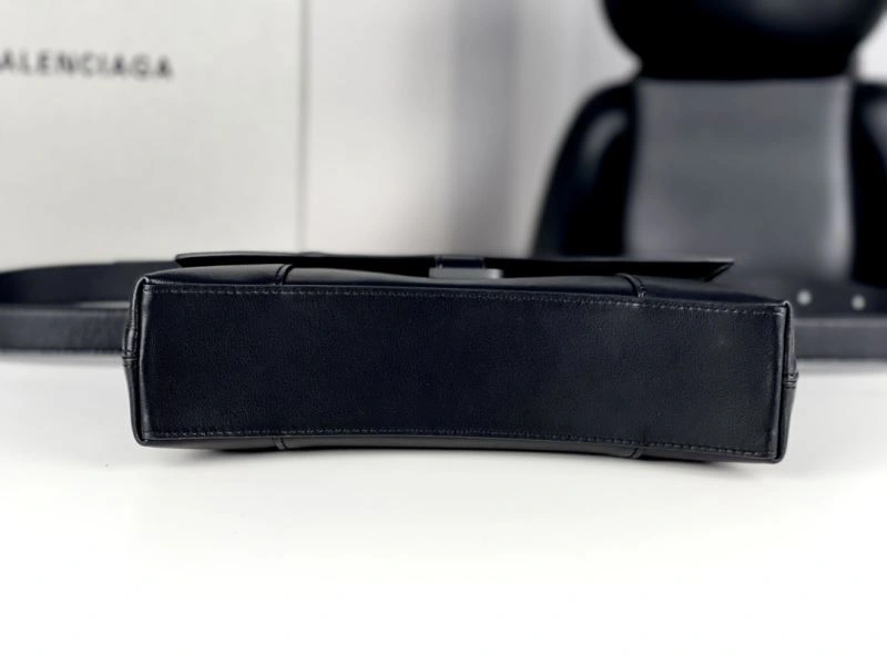 SunProtective Balenciaga Hourglass Mini Black Buckle Bag with B-Pull Ring 72635