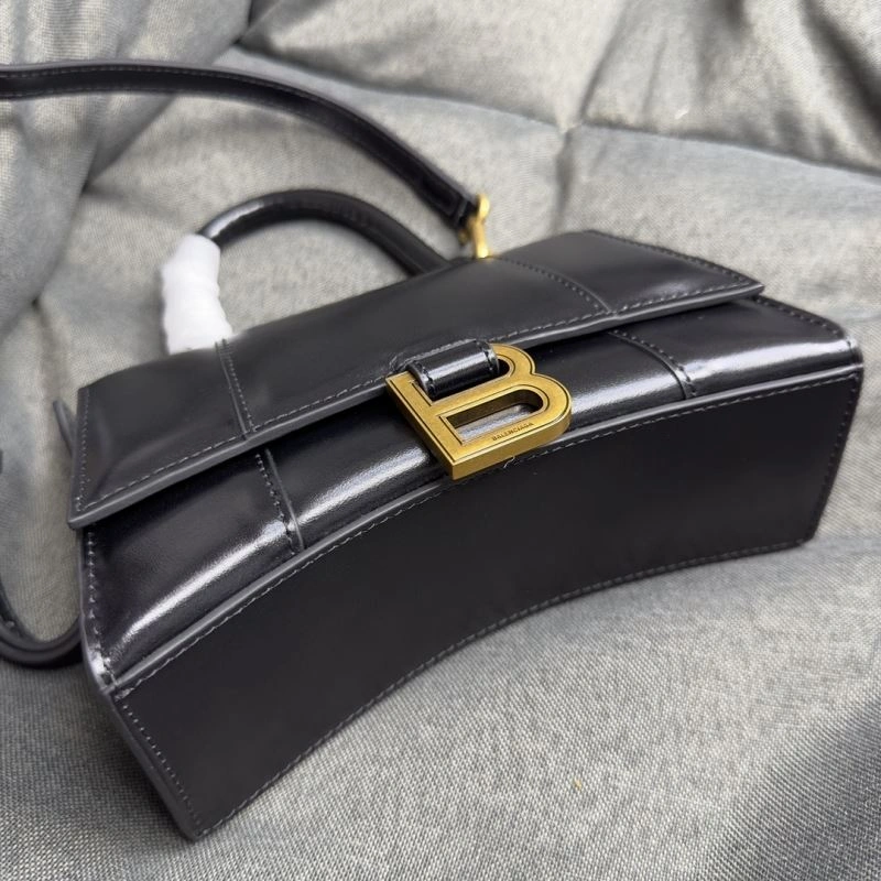 Balenciaga Hourglass XS Black Cowhide Bag with Metallic B Tab OnTrend 69985