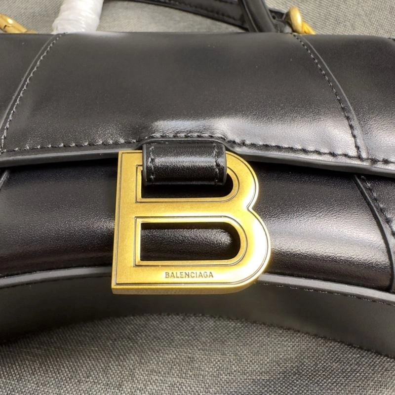 Balenciaga Hourglass XS Black Cowhide Bag with Metallic B Tab OnTrend 69985