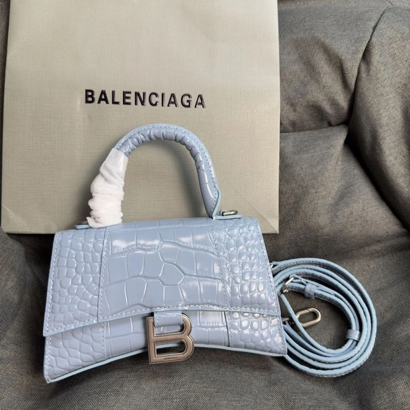 Sporty Balenciaga Hourglass XS Crocodile Pattern Bag in Fog Blue 69999