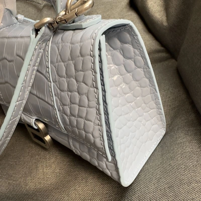 Sporty Balenciaga Hourglass XS Crocodile Pattern Bag in Fog Blue 69999