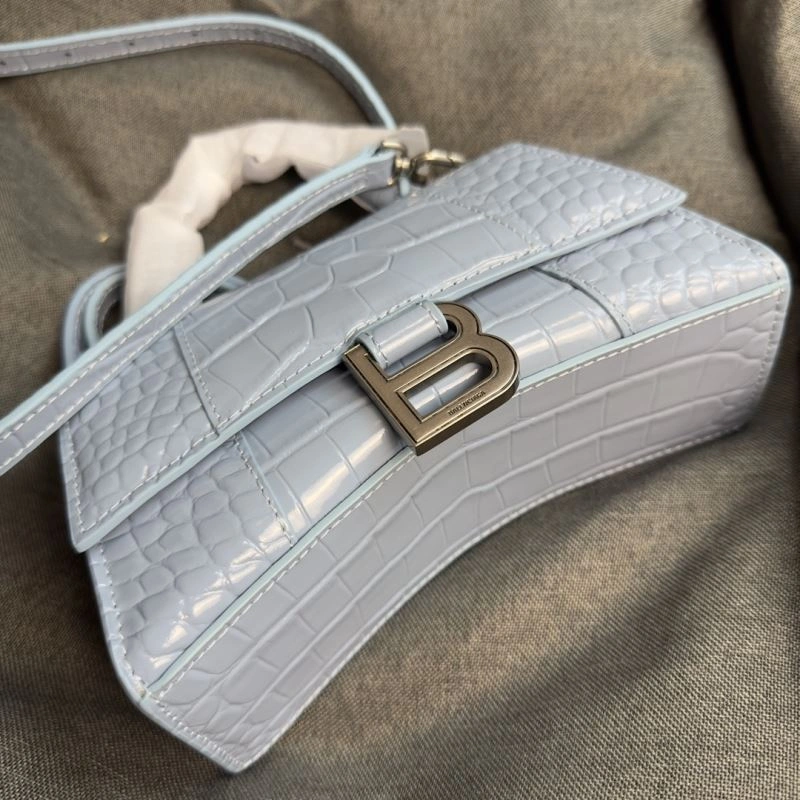 Sporty Balenciaga Hourglass XS Crocodile Pattern Bag in Fog Blue 69999