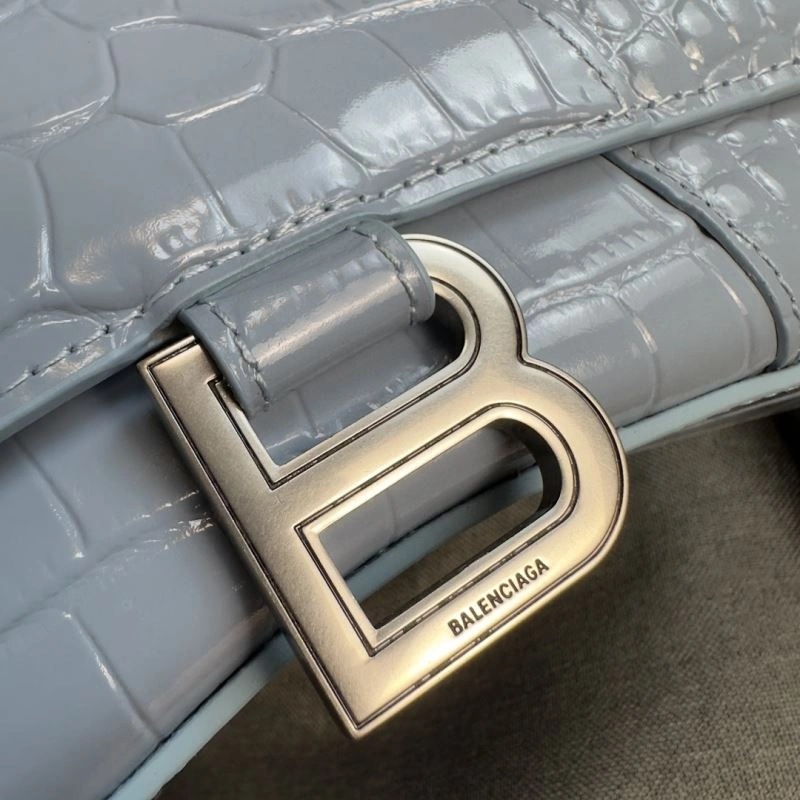 Sporty Balenciaga Hourglass XS Crocodile Pattern Bag in Fog Blue 69999