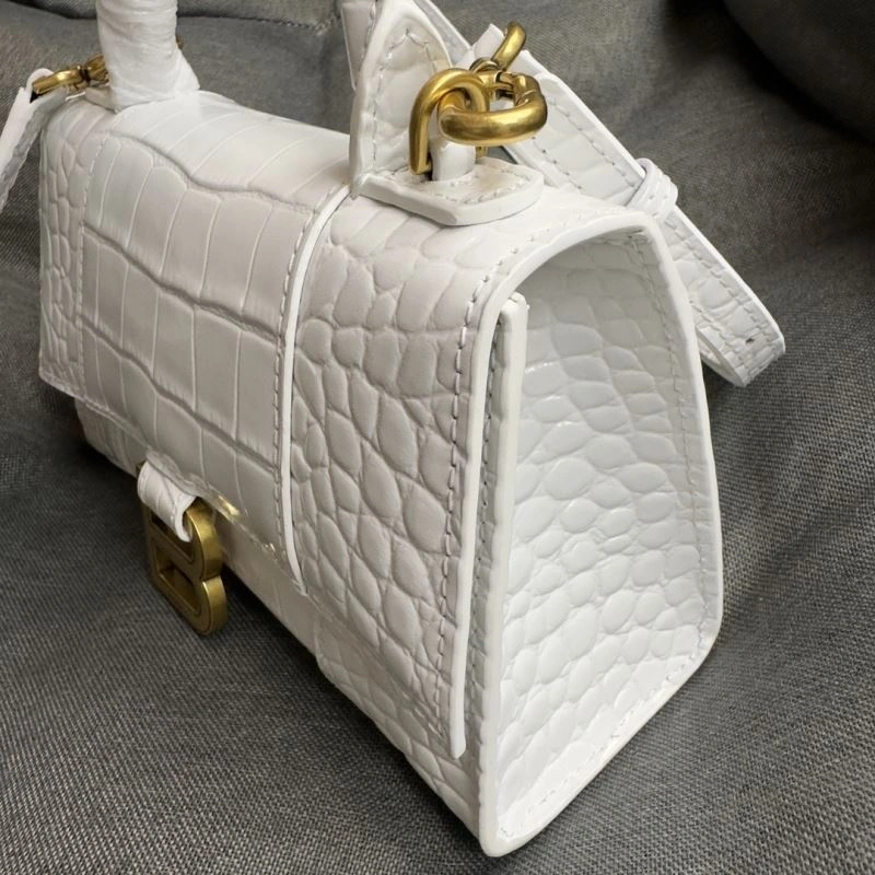 Functional Balenciaga Hourglass XS Crocodile Pattern Bag with Gold Buckle 70071