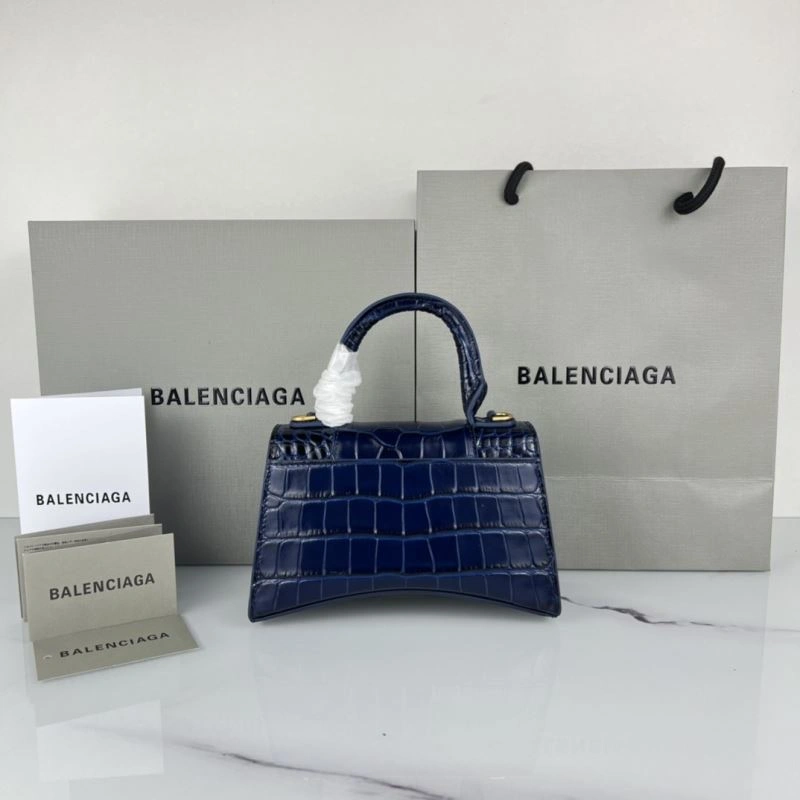 Balenciaga Hourglass XS Royal Blue Crocodile Bag with Gold Buckle Stylish 78718