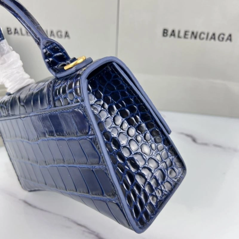 Balenciaga Hourglass XS Royal Blue Crocodile Bag with Gold Buckle Stylish 78718