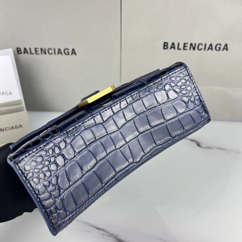 Balenciaga Hourglass XS Royal Blue Crocodile Bag with Gold Buckle Stylish 78718