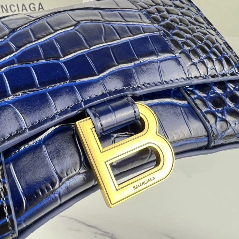 Balenciaga Hourglass XS Royal Blue Crocodile Bag with Gold Buckle Stylish 78718
