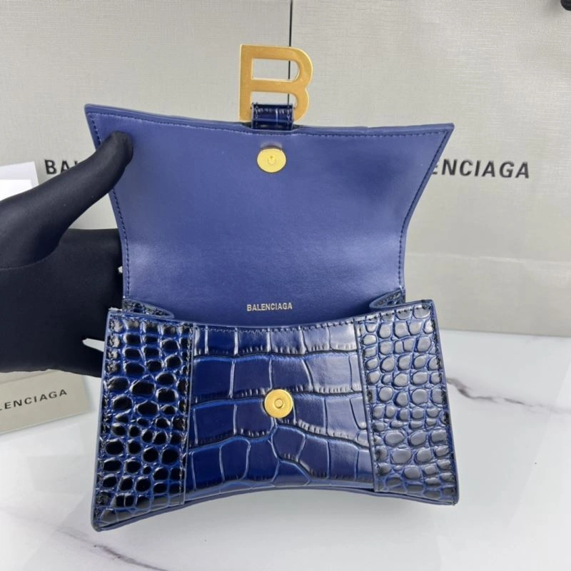 Balenciaga Hourglass XS Royal Blue Crocodile Bag with Gold Buckle Stylish 78718