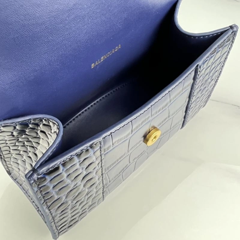 Balenciaga Hourglass XS Royal Blue Crocodile Bag with Gold Buckle Stylish 78718