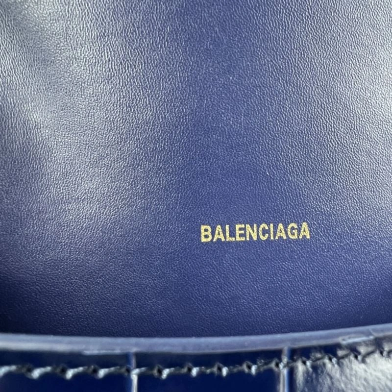 Balenciaga Hourglass XS Royal Blue Crocodile Bag with Gold Buckle Stylish 78718