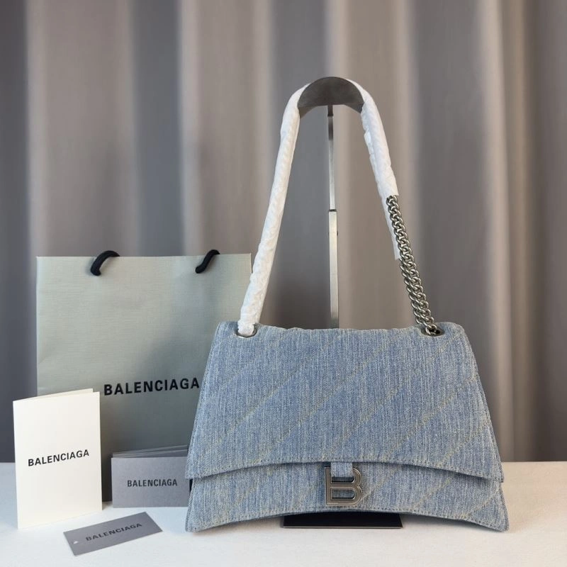 Soft Balenciaga Iconic Arc Quilted Denim Crush Bag with Silver Buckle 75287