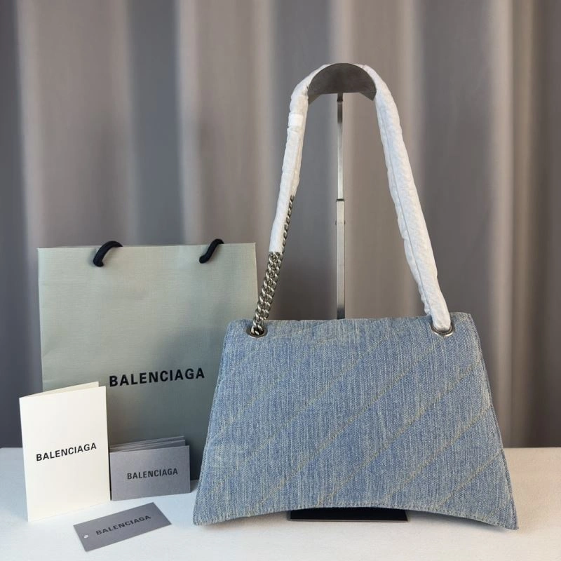 Soft Balenciaga Iconic Arc Quilted Denim Crush Bag with Silver Buckle 75287