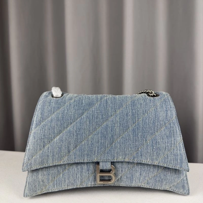 Soft Balenciaga Iconic Arc Quilted Denim Crush Bag with Silver Buckle 75287
