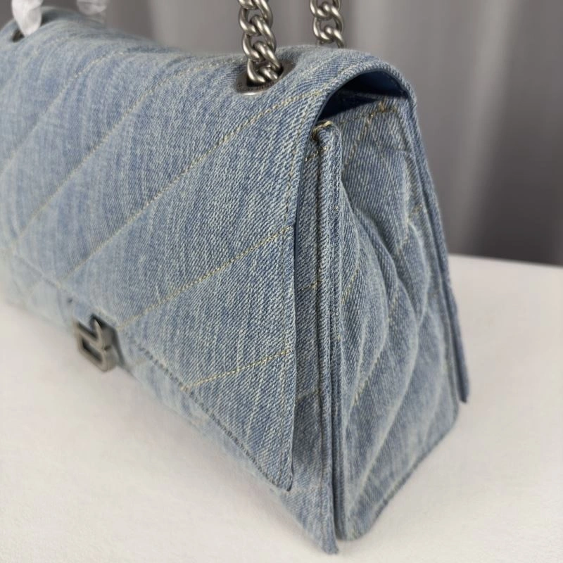 Soft Balenciaga Iconic Arc Quilted Denim Crush Bag with Silver Buckle 75287
