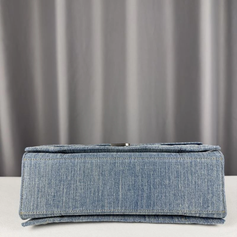 Soft Balenciaga Iconic Arc Quilted Denim Crush Bag with Silver Buckle 75287