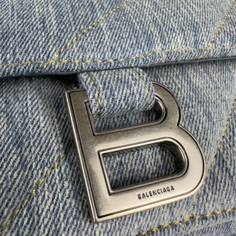 Soft Balenciaga Iconic Arc Quilted Denim Crush Bag with Silver Buckle 75287