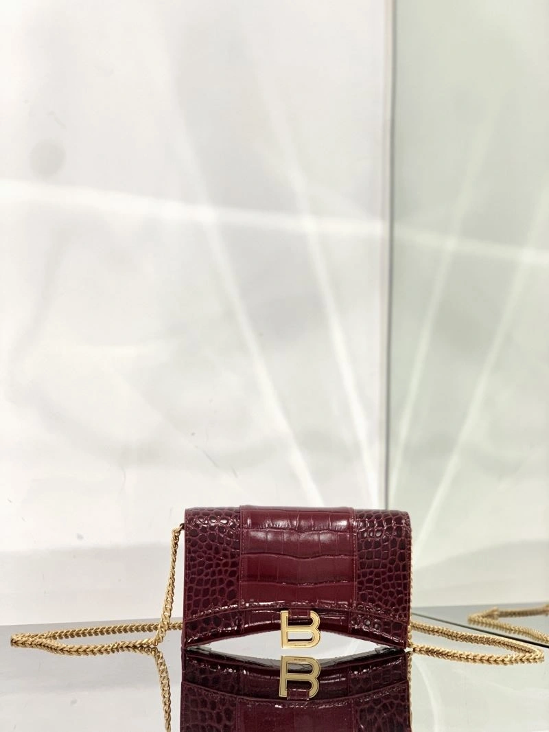 Durable Balenciaga Iconic Hourglass Crocodile Chain Bag in Wine Red 72618