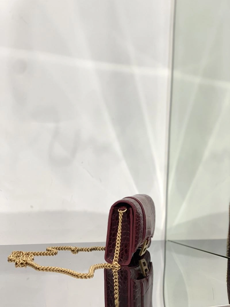 Durable Balenciaga Iconic Hourglass Crocodile Chain Bag in Wine Red 72618