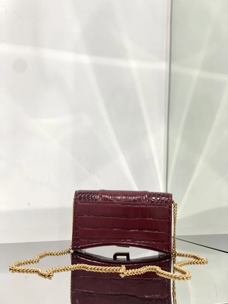 Durable Balenciaga Iconic Hourglass Crocodile Chain Bag in Wine Red 72618